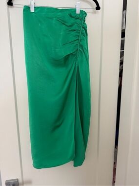 Zara Emerald Green Ruched Side Midi Skirt
